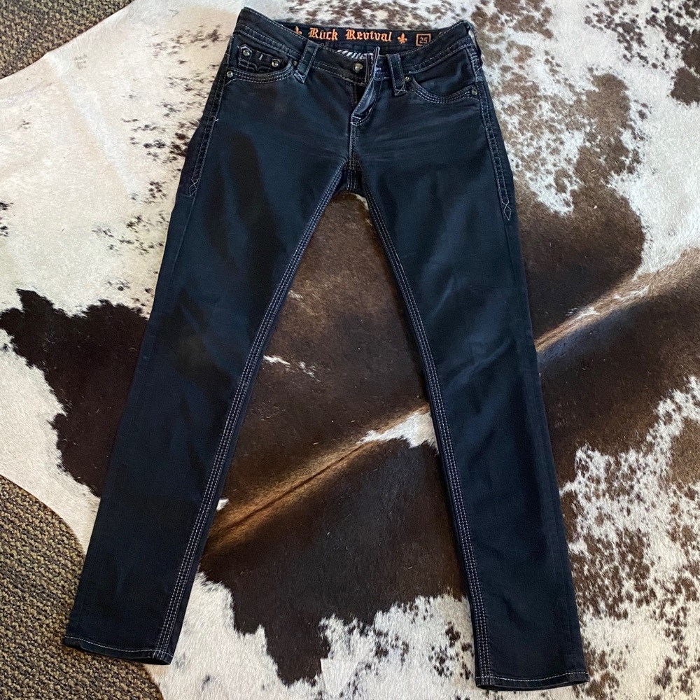 Rock Revival Charcoal Jeans with Orange Accents